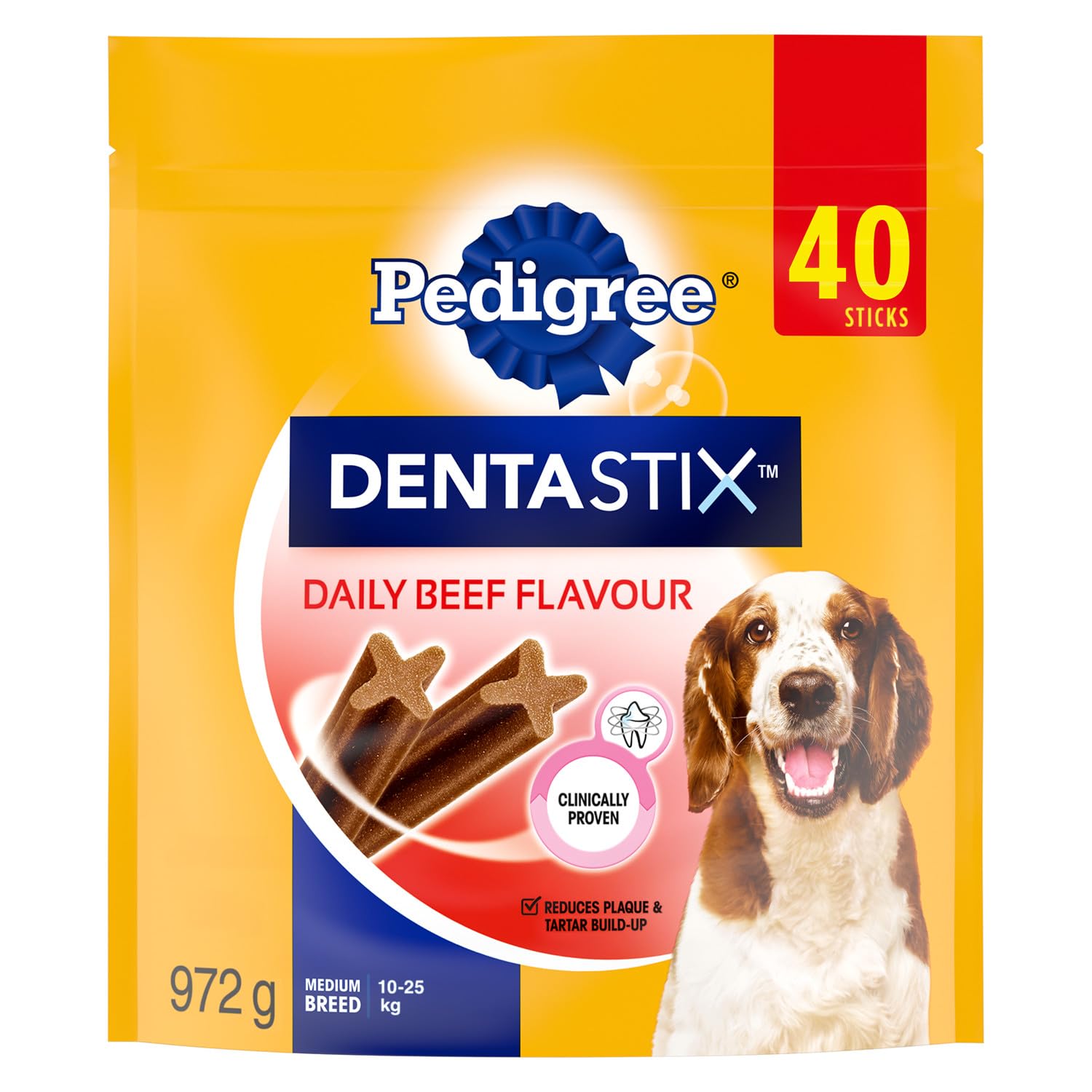 PEDIGREE DENTASTIX Oral Care Beef Flavour Adult Dog Treats - for Medium Breeds - Reduces Plaque and Tartar Buildup - 40 Sticks 972g Pouch image 6