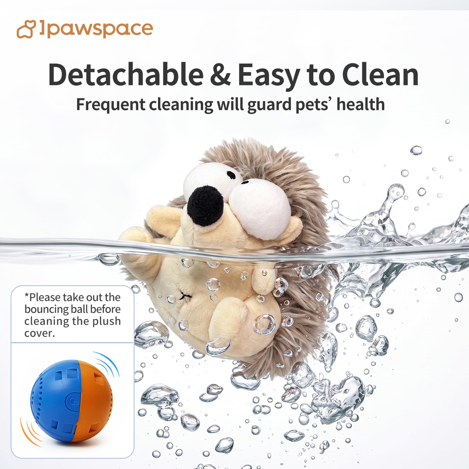 Jouet interactif pour chien, jouet couineur en peluche pour les garder occupés, jeu autonome avec balle vibrante et rebondissante rechargeable pour chiens de petite/moyenne taille - Hérisson