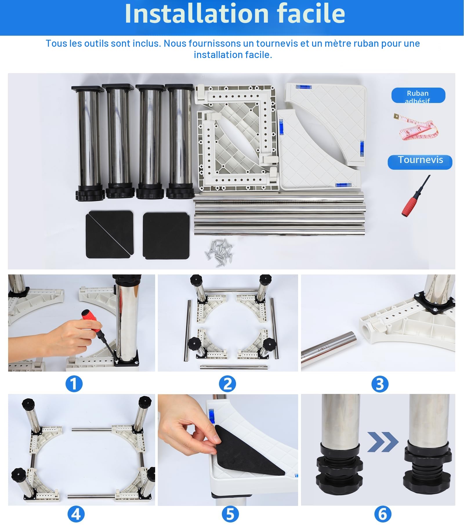 DEWEL Fridge base, height adjustable from 28 to 31 cm, suitable for dishwashers, freezers, cabinets and stationary appliances, black (adjustment range of length: 45 to 67 cm).