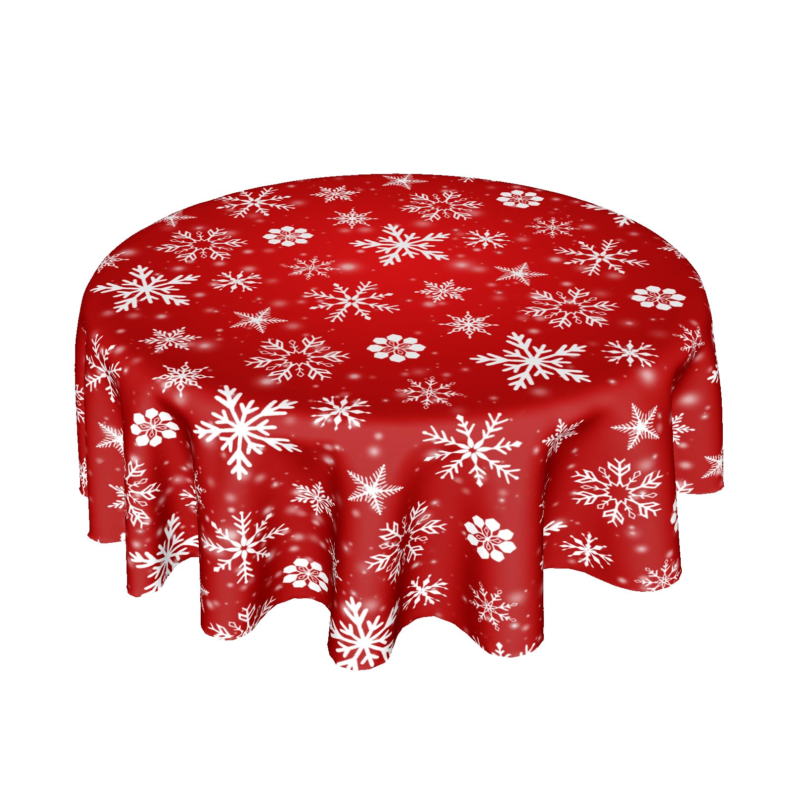 Merry Christmas Round Tablecloth 60 Inch Winter Red White Snowflakes Round Tablecloth for Christmas Washable Xmas Table Cloth for Home Kitchen Dining Room Patio Picnic Party Indoor Outdoor Decor