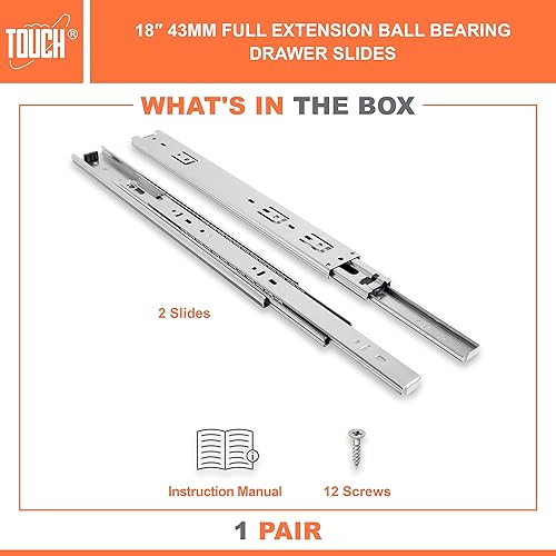 Vista 16 de TOUCH Diapositivas para cajones (6 pares, 12 pulgadas, 11.811 in) de extensión completa, rodamiento de bolas de montaje lateral, 3 pliegues, rieles