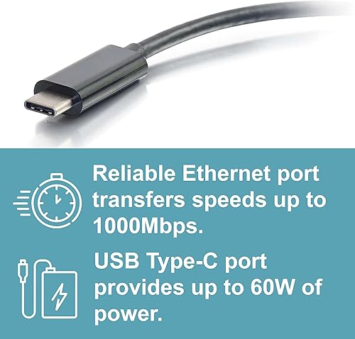 Miniatura 4 de C2G 29749 Adaptador USB C y adaptador Ethernet con alimentación, negro