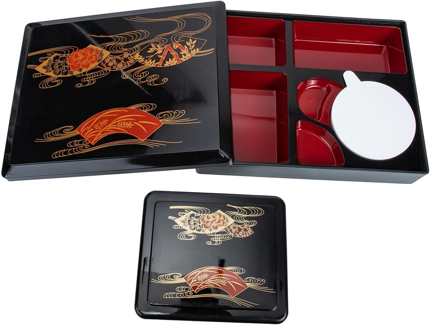 Portable Abs Bento Boxes with Compartments, Heat Resistant Sushi and Eel Storage Containers, Food Prep Meal Containers for Restaurant and Travel – 2 Sets (31x24.8cm 15.4x13x7cm)