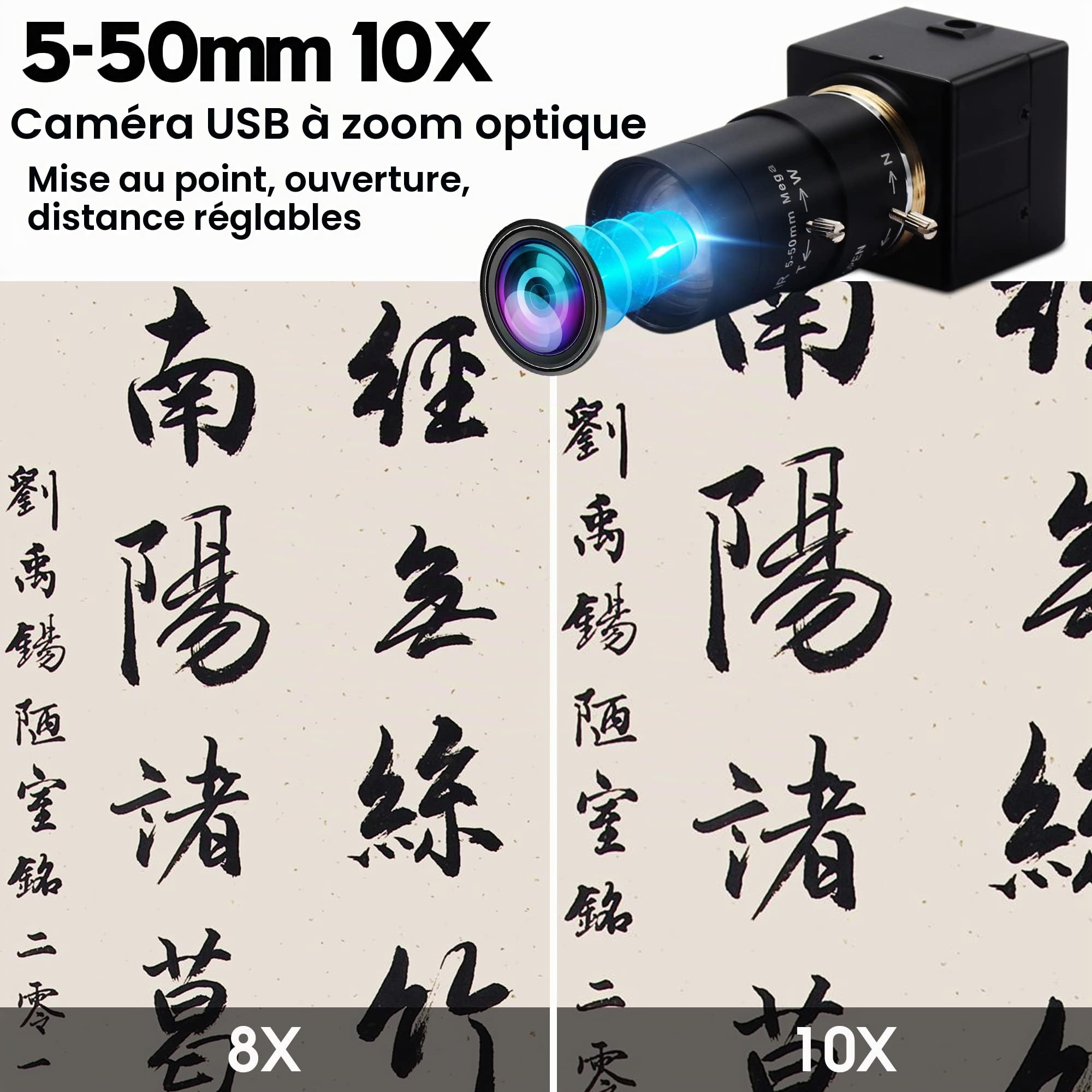 ELP Caméra 1080P 5-50 mm 10x Zoom Optique Manuel, USB 2 MP Avec Capteur CMOS OV2710, Streaming à Taux d'Images Élevé, Enseignement, Webcam Pour OpenCV Window/Linux/Raspberry Pi