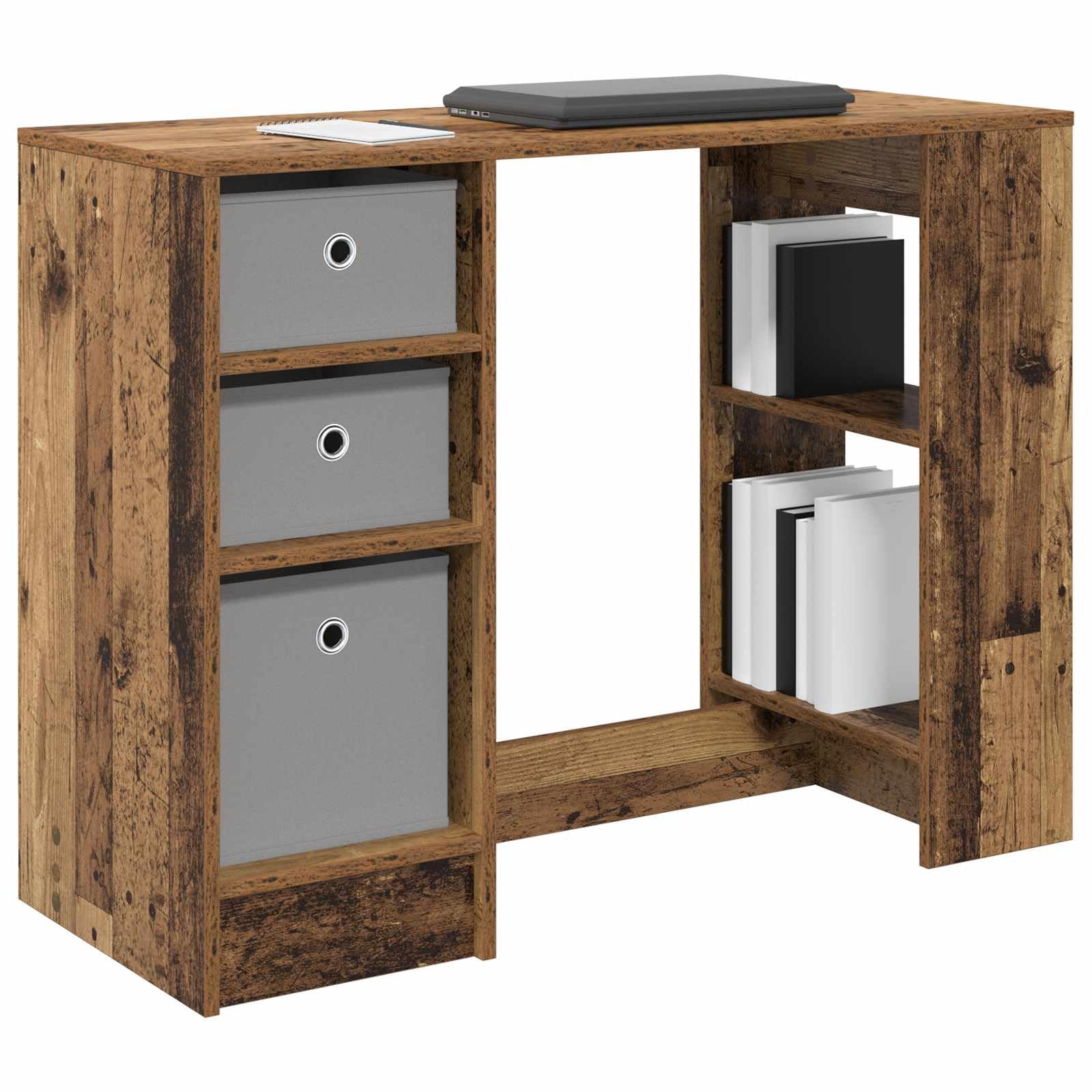 Scrivania in legno antico, 100 x 40 x 75 cm, in legno lavorato con cassetti
