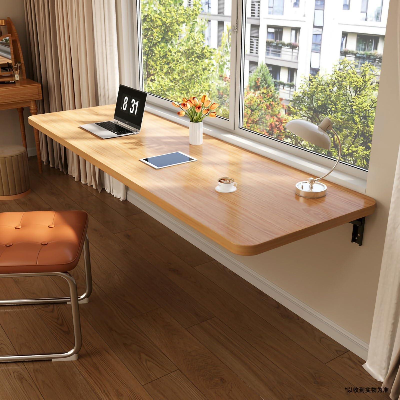 Wandmontierter Klapptisch, S-sparend, schwimmender Tisch für Zuhause, Büro, stabile Tragfähigkeit, ideal für Boo-Fotos und Vasen, Holzfarbe, 60 x 20 cm / 23.6x7.8in