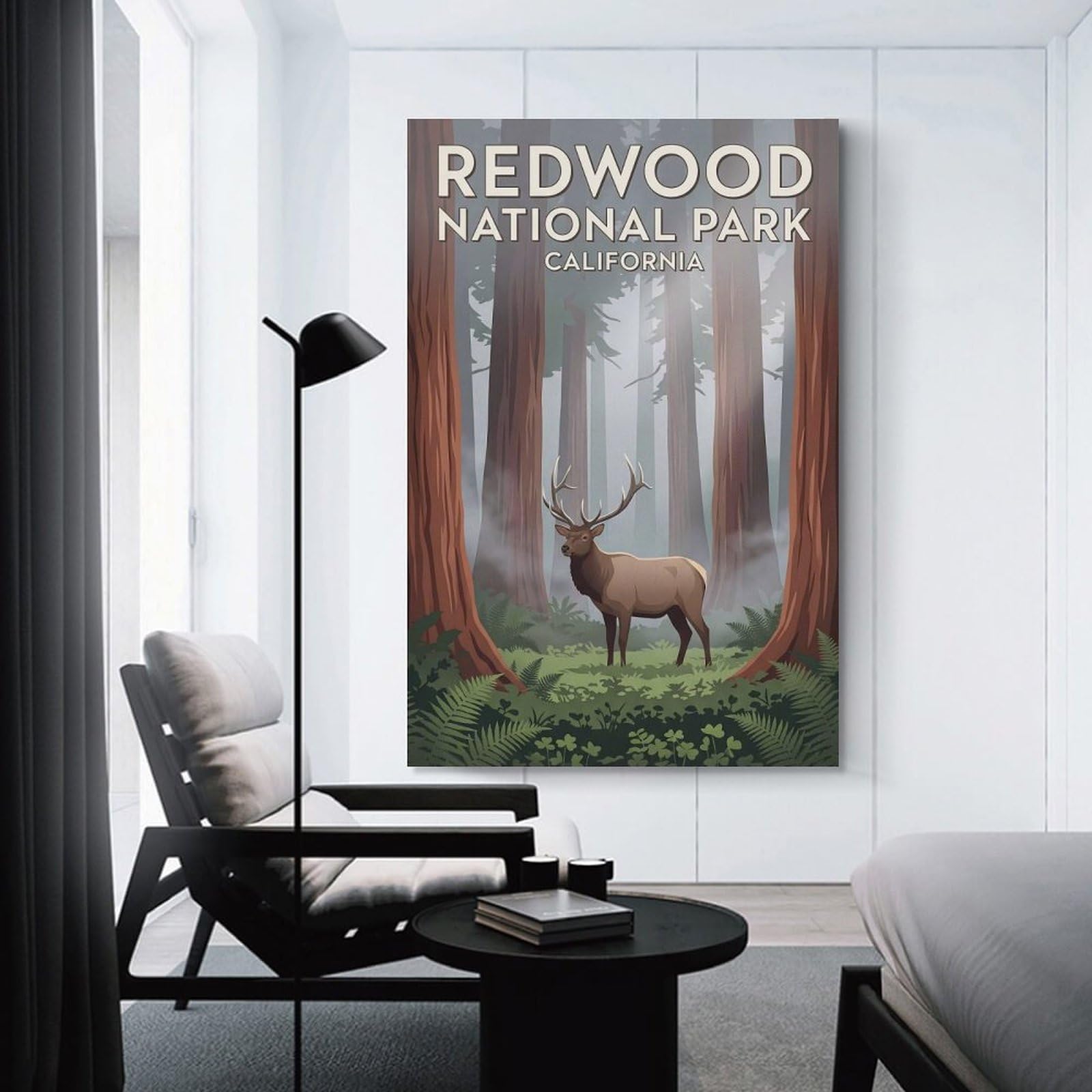 Junmoney Canvas Art Print Redwood National Park Elk, 12x18inch(30x45cm), for New Homes, Bedrooms Or Workspaces, Thoughtful Wall Decor for Art Lovers