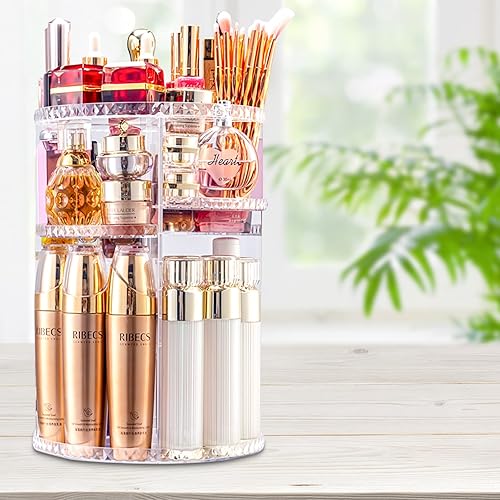 Miniatura 7 de sanipoe Organizador de maquillaje giratorio de 360 diamantes, estante de almacenamiento giratorio desmontable de gran capacidad, organizador Lazy