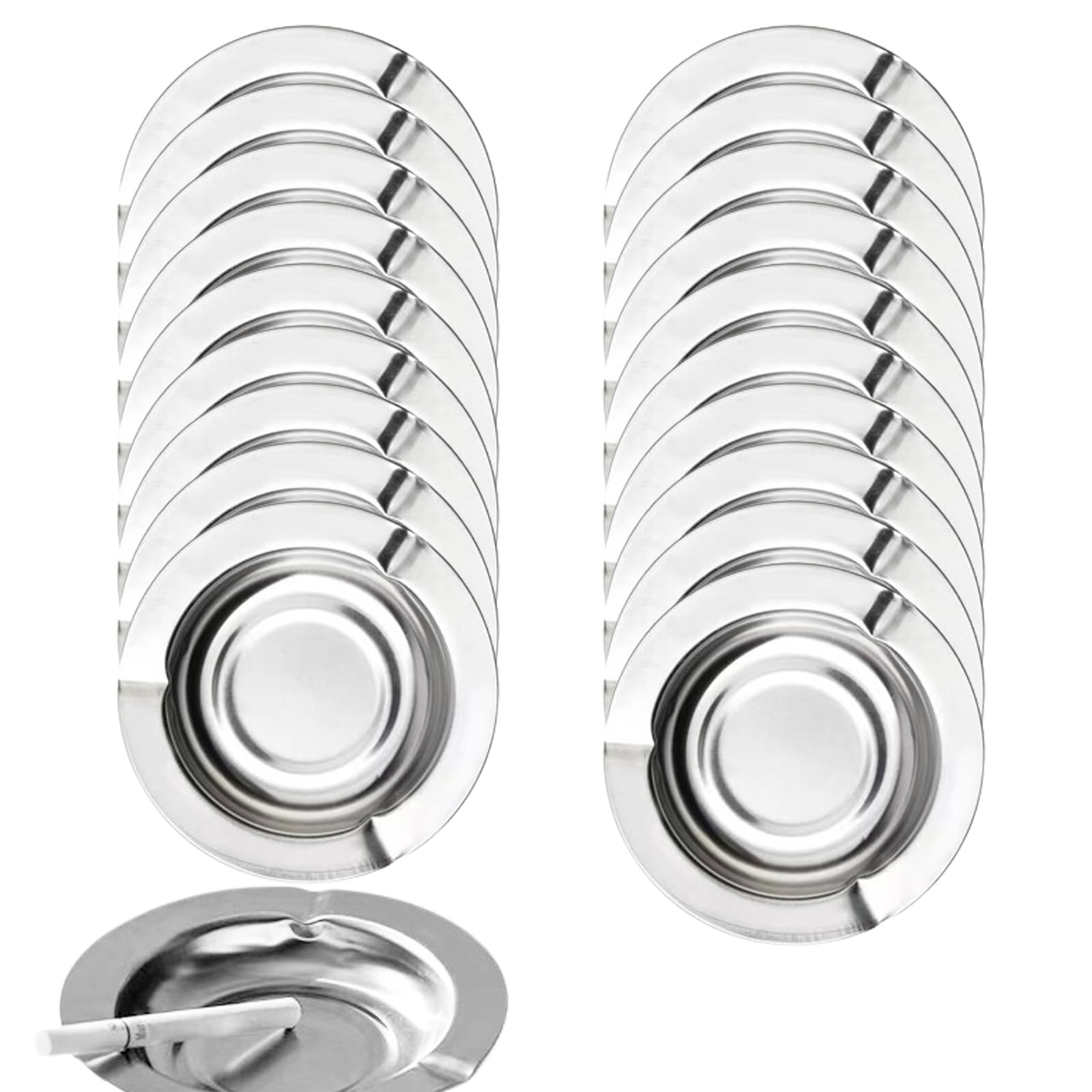 20-pack Stainless Ashtrays,Ash Trays for Smokers,Ashtray for Patio,Disposable Ashtrays for Party,Cigar Ashtray for Men(Rounded,Silver,4.72