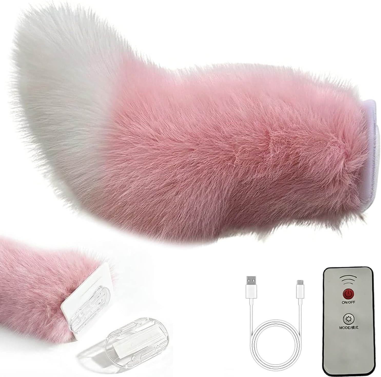 Remote Control Wagging Electric Car Tail, Adorable Cat Tail for Car, USB Rechargeable Adjustable Speed Animal Tail, Universal Auto Trunk Bumper Exterior Decor Ornament (Pink + White)