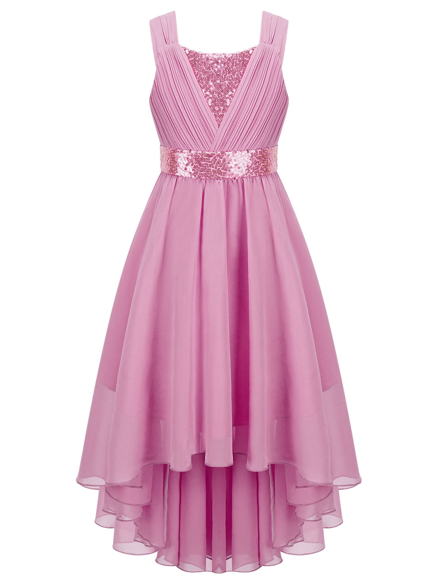 IEFIEL Vestido Fiesta de Lentejuelas para Niña Vestido Elegante de Gasa Plisada Asimétrico Vestido de Ceremonia para Bola Boda de Noche 3-16 Años