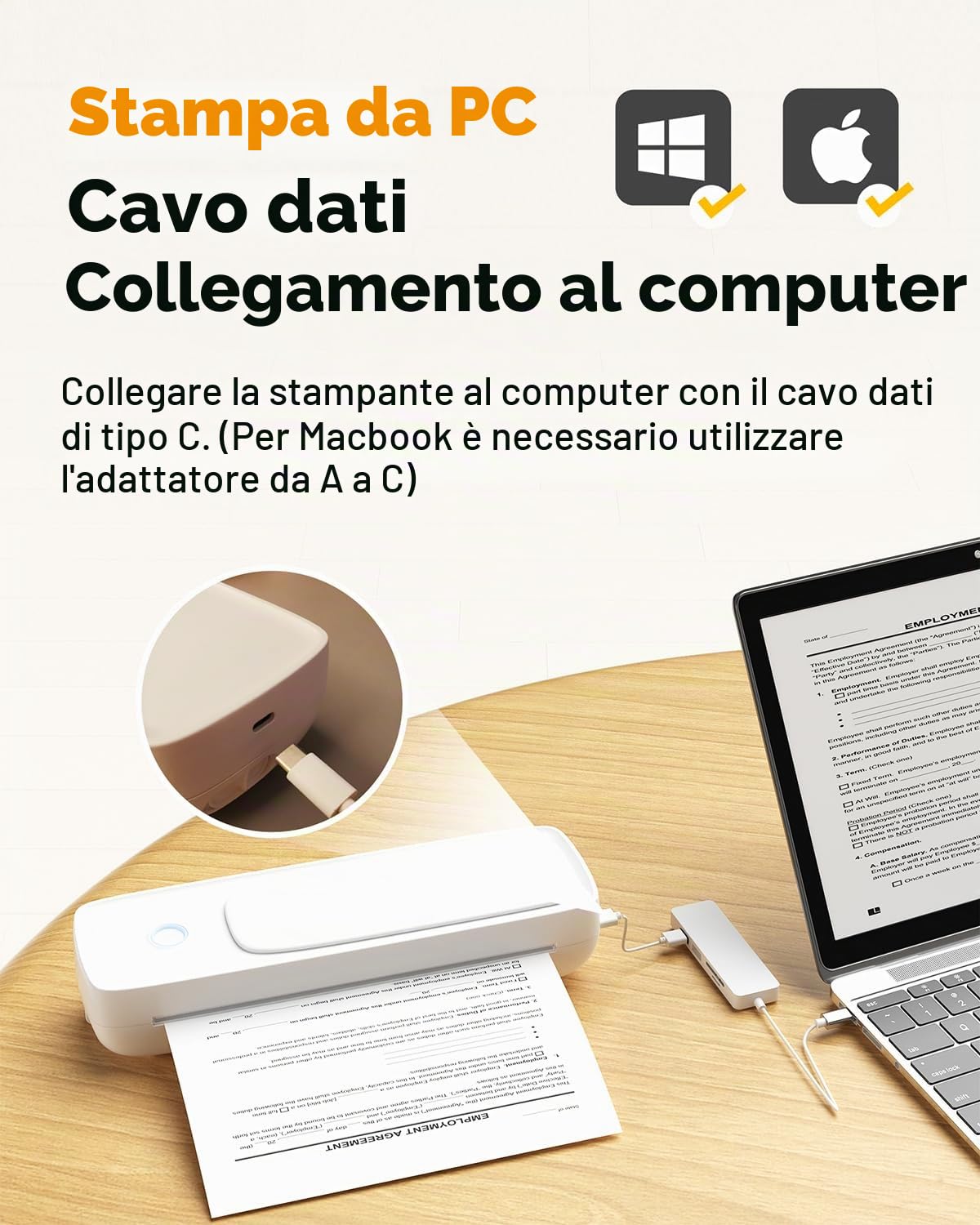 Bisofice - A81 Stampante Termica Portatile A4, Stampante Bluetooth per Cellulare e Computer, Stampante portatile da viaggio, Supporto 2''/3''/4'' Carta, per Ufficio, Viaggi, Studio, Casa, Nero