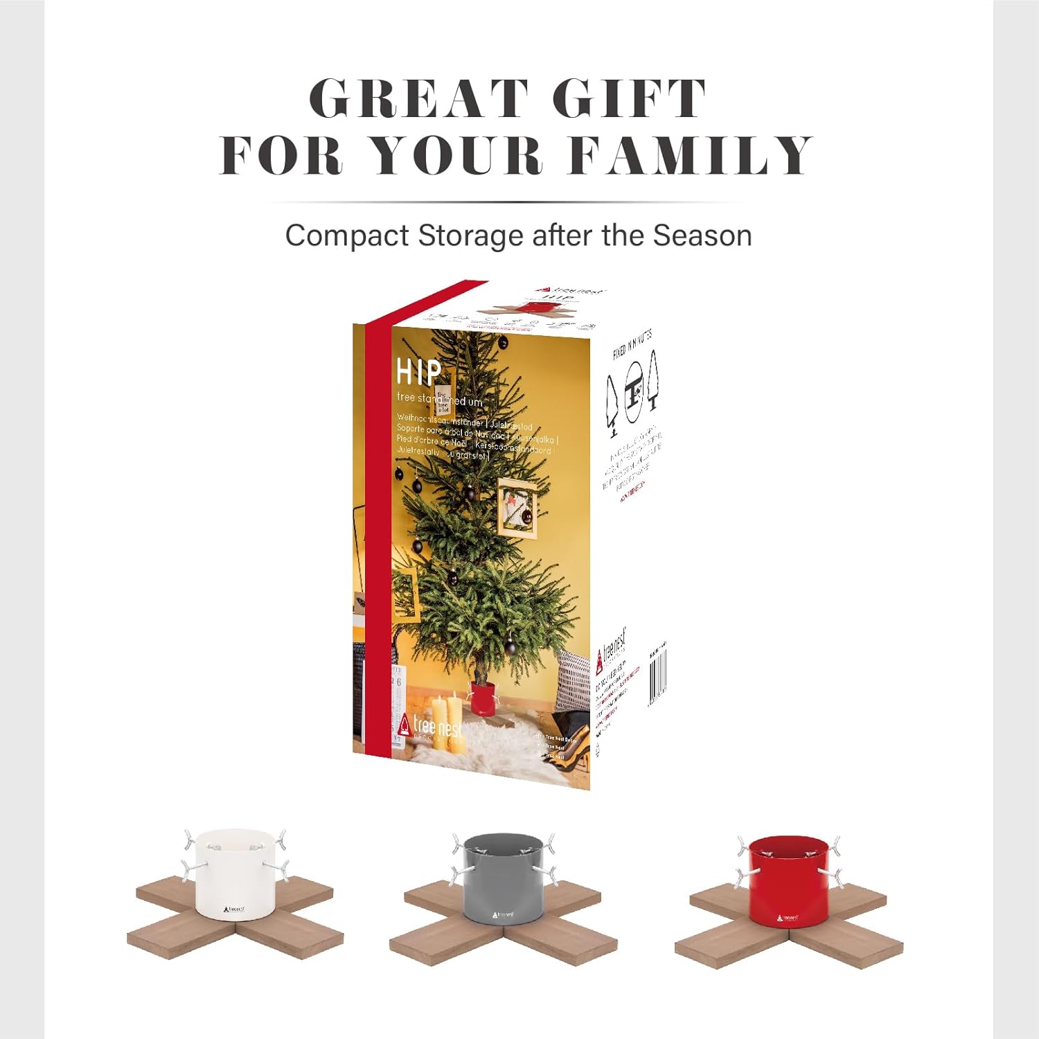 Nest Christmas Tree Stand Base for 6ft Real Tree - Modern Small Tabletop Holder Xmas Decoration Hip (White)