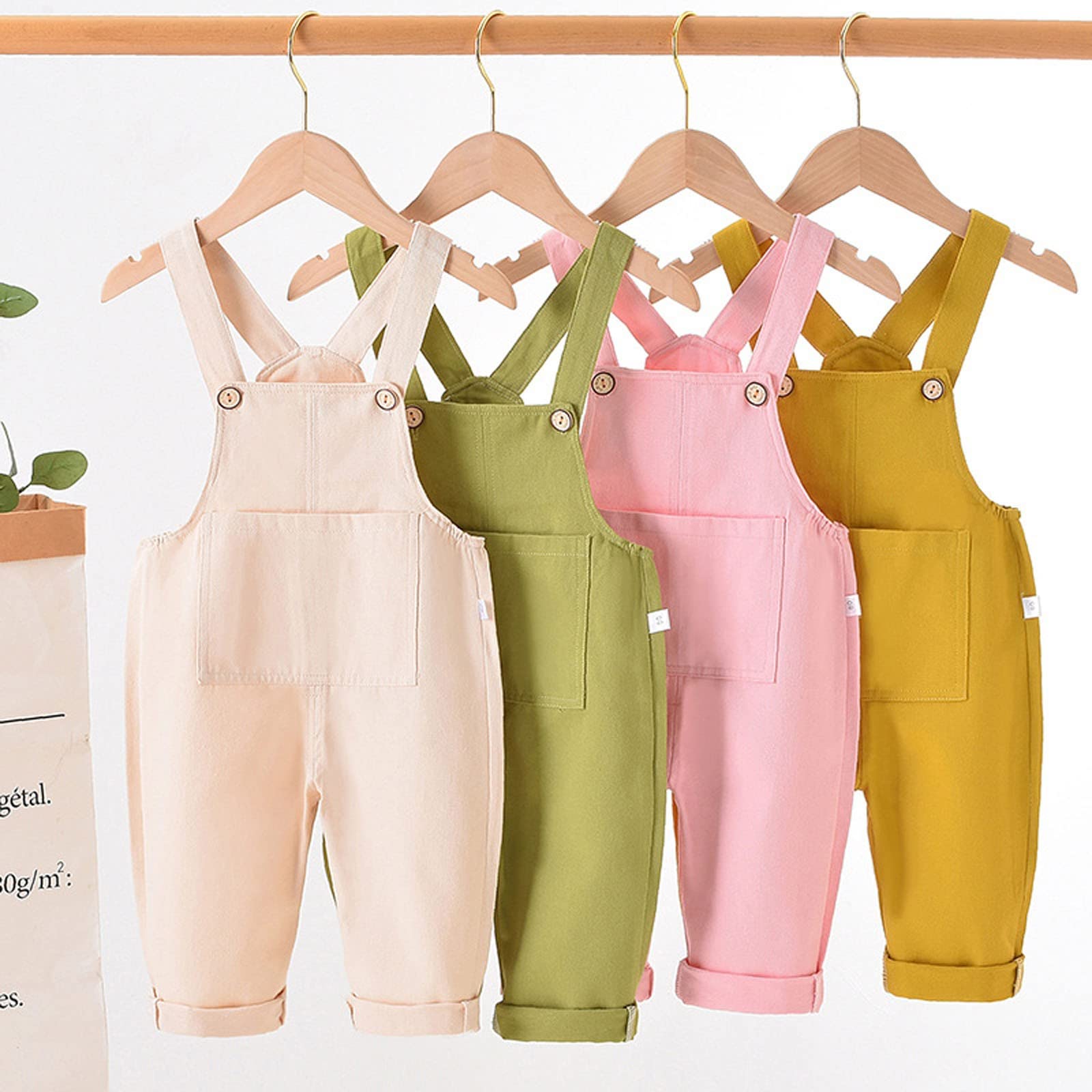 Combinaison sans manches en coton pour bébé fille - Couleur unie - Sans manches - Printemps - Été - Pantalon porte-jarretelles doux - Salopette décontractée avec poche avant - Taille 5 filles