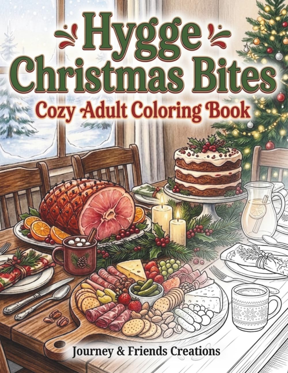 Hygge Christmas Bites - Cozy Adult Coloring Book with Full-Color Reference Pages: Detailed Food Themed Christmas Coloring Book