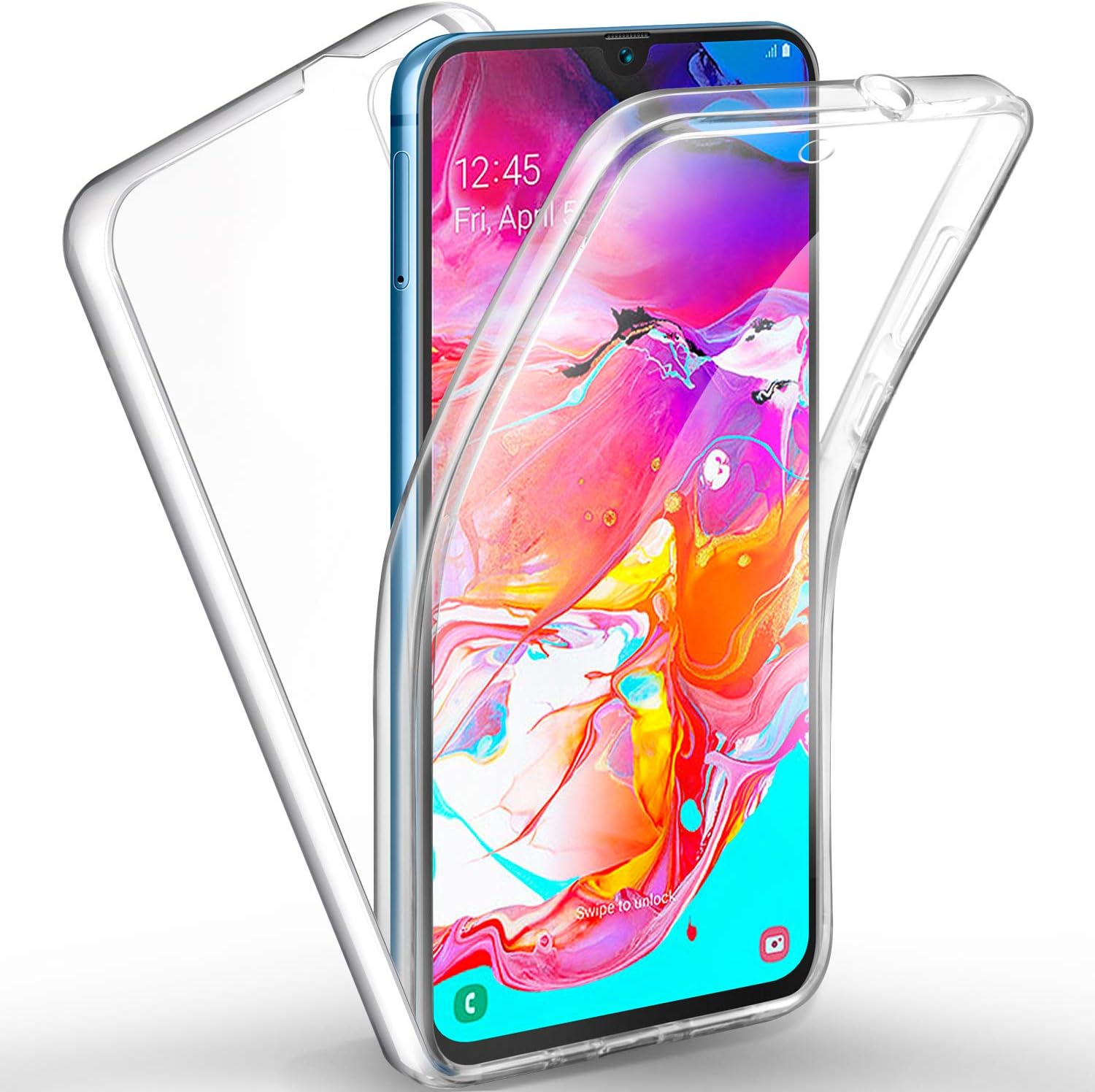 AROYI Samsung Galaxy A70 Case 360 Degree Protection Phone Case, Silicone Clear Cover [2 in 1 Hard PC Back + Soft TPU Front] Case for Samsung Galaxy A70