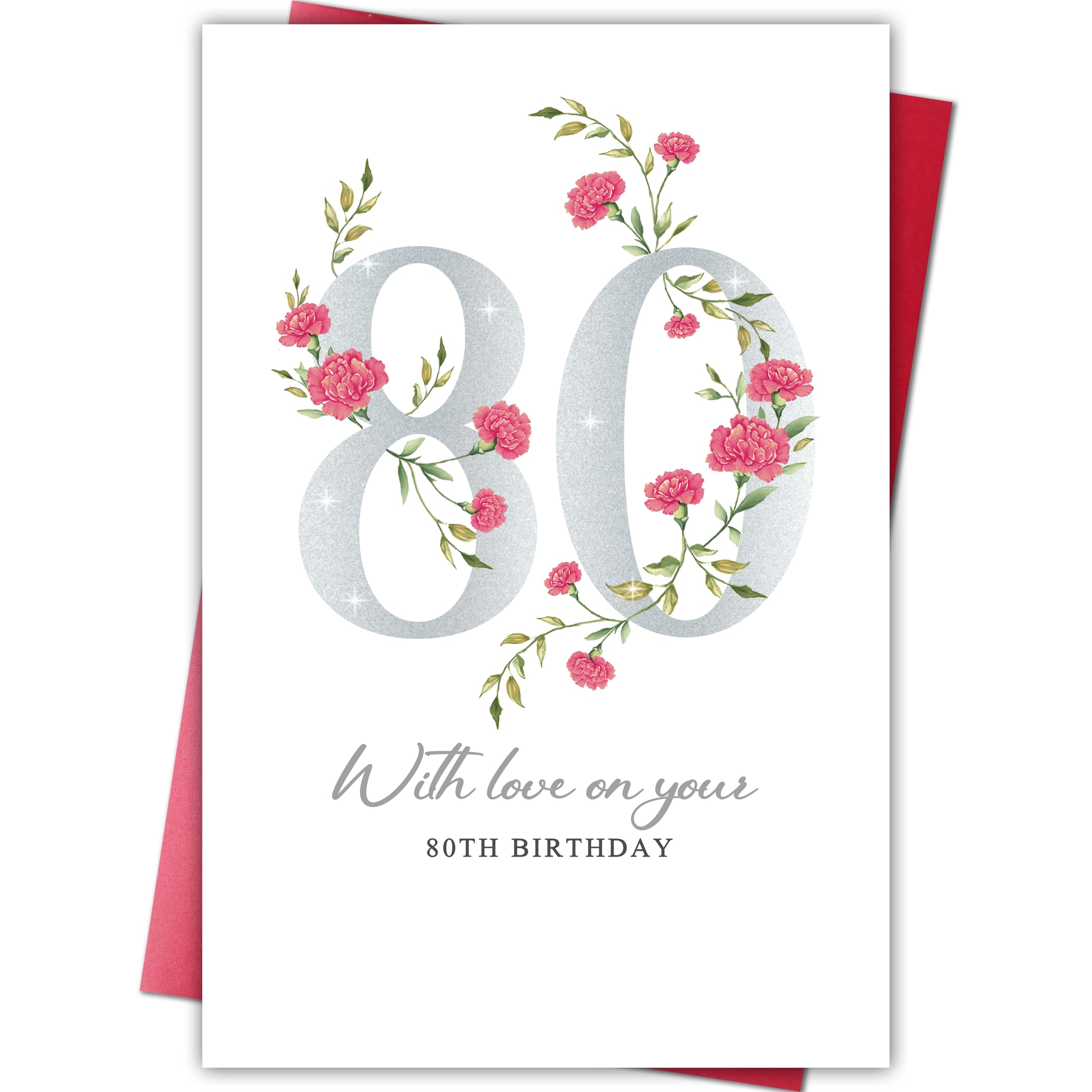 Photo 1 of Cheeklee 80th Birthday Card for Men Women, Elegant Happy Eightieth Greeting Card with Love, Thoughtful Milestone Birthday Gift for Mom Dad Grandma Grandpa Friend