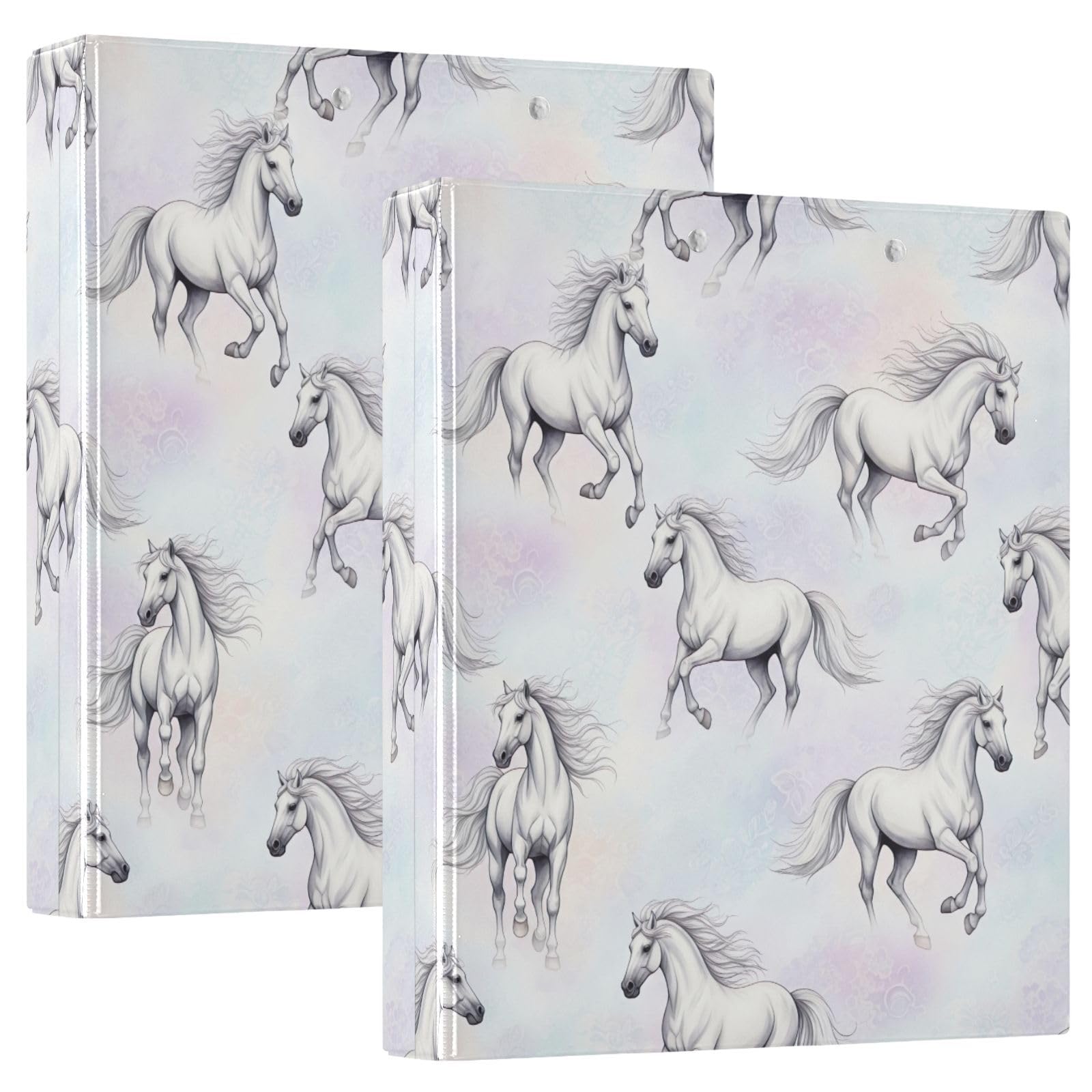 Elegant Watercolor White Horses Gray - Carpeta de 3 anillos de 1.5 pulgadas, carpeta de anillos en D, paquete de 2
