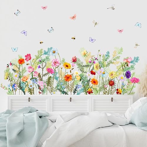 Miniatura 7 de Adhesivos de pared con diseño de mariposas y flores, PVC de doble cara de primavera floral de mariposa anticolisión, calcomanías extraíbles para
