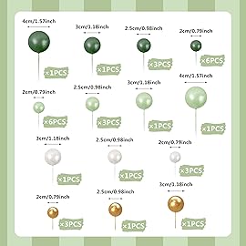 Ball Cake Topper Ball Cake Picks Colorful Pearl Ball Shaped Cupcake Insert Cake Topper for Bear Theme Birthday Party Favors Wedding Decoration (Green White Gold)