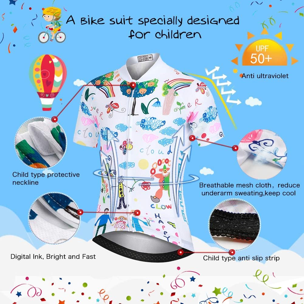 Kinder Radtrikot Set Jungen radsport anzüge (Fahrrad Trikot Kurzarm + Radhose) Mädchen Fahrradbekleidung Anzug mit Sitzpolster
