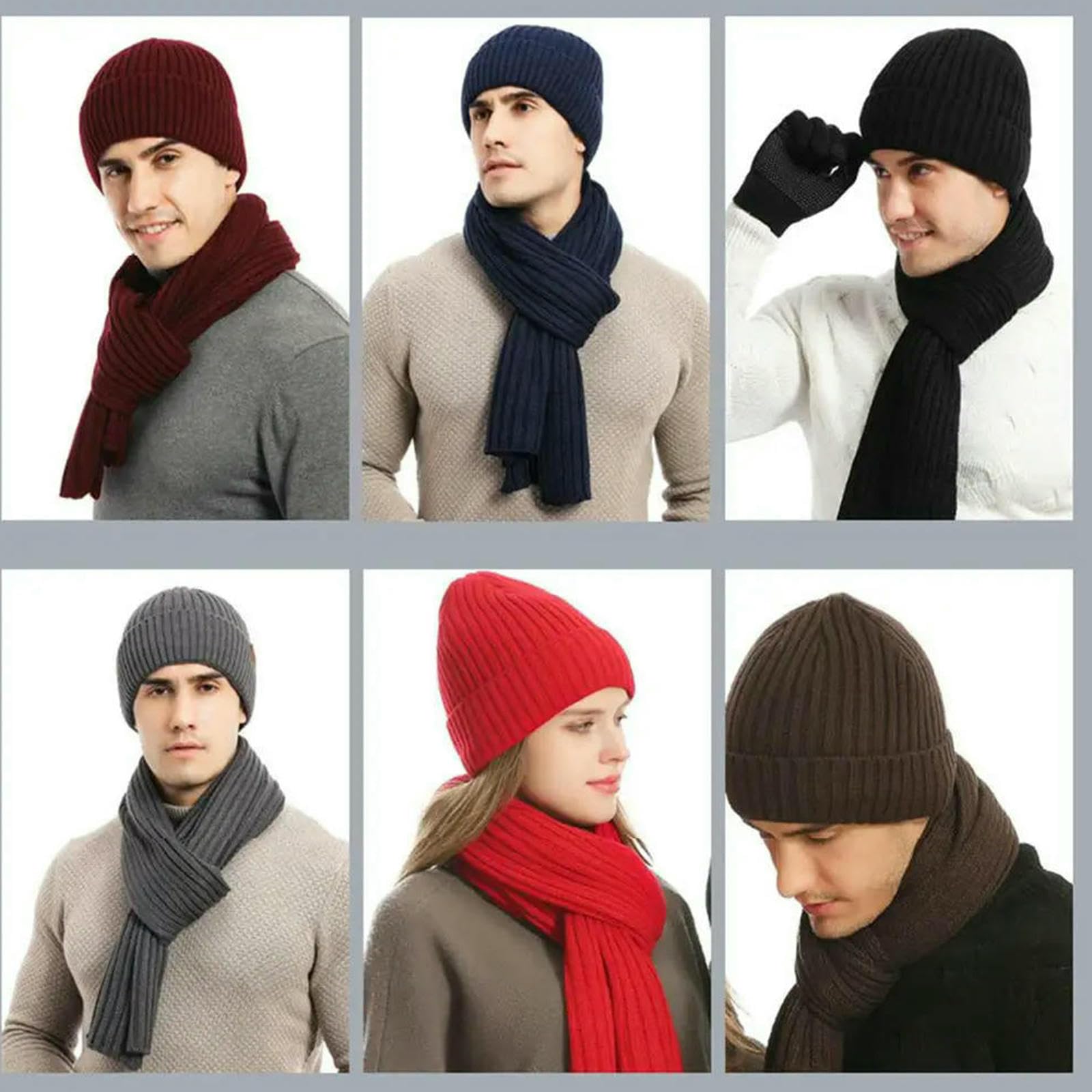 Mütze,Schal & Handschuh-Sets Verdickte Mützen, Schals, Handschuhe, Unisex, Fleece-gefütterte Beanie-mütze, Warmer Winterstrick, 3-in-1-set Für Damen Und Herren-rot
