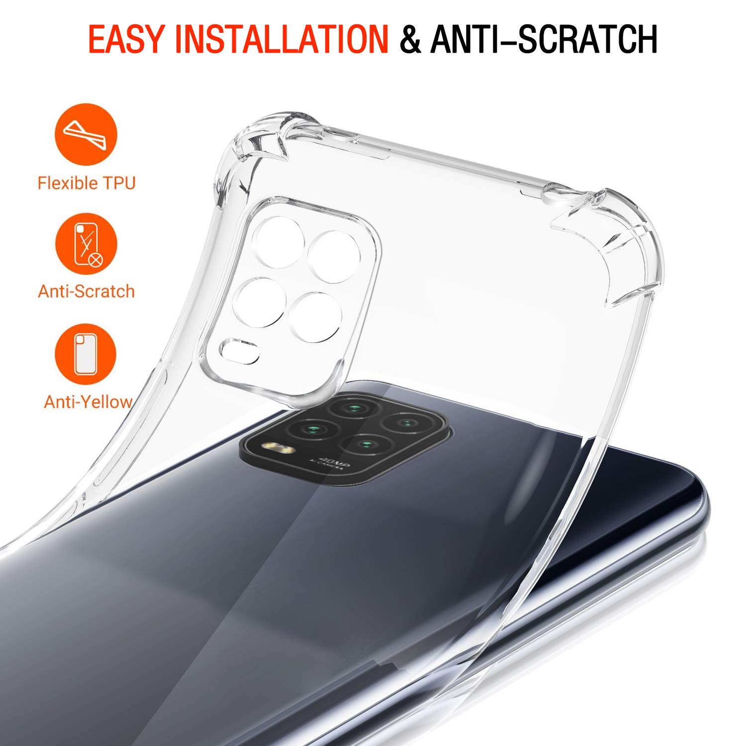 iVoler Cover per Xiaomi Mi 10 Lite 5G, Custodia Trasparente per Assorbimento Degli Urti con Paraurti in TPU Morbido, Sottile Morbida in Silicone TPU Protettiva Case