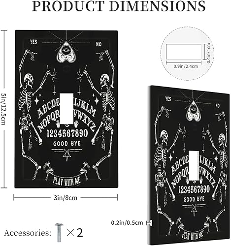Vista 5 de Black Witchy Ouija Goth Gothic Skeleton Skull 1 Gang Wall Plate Cubiertas decorativas para interruptor de luz de una sola palanca, cubierta