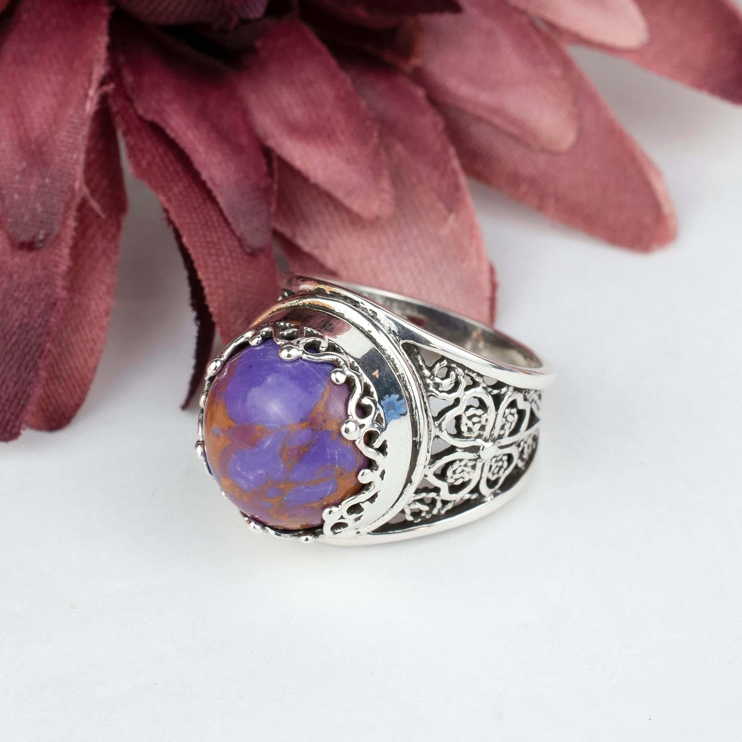 Filigranist 925 Sterling Silver Filigree Art Women Cocktail Ring with Gemstones, Gift Boxed