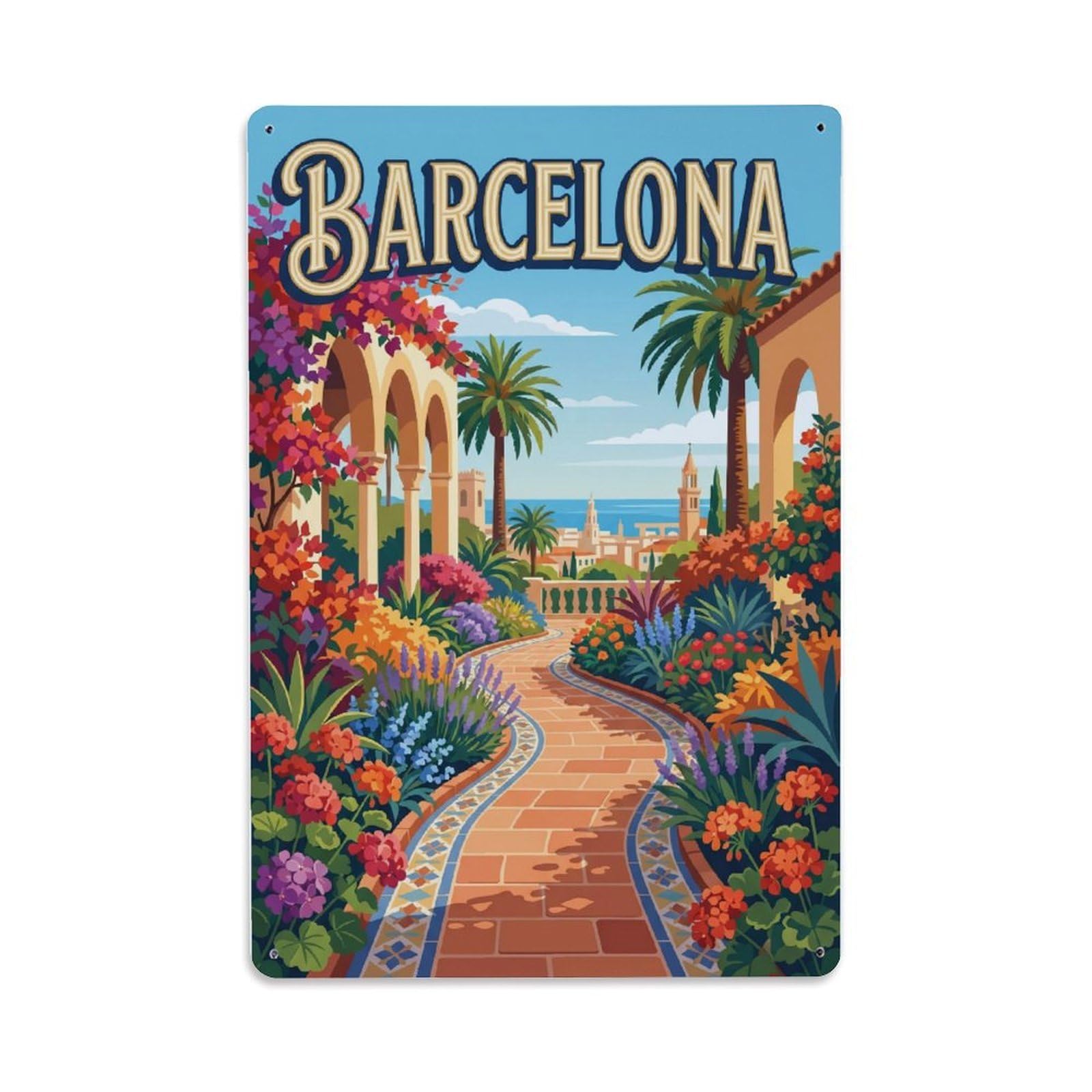 Fqnyr Style Vintage Travel Pathway Spain Garden Metal Tin Sign Plaque Wall Decor For Cafe, Club Bar, Office, Home Garden Metal Poster 8X12inch