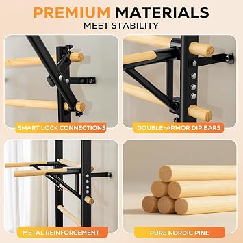 Wood Stall Bar Ladder With 9 Strategic Rods For Home, Gym, School, And Clinic Use, Multi-Purpose Wall Bars Double For Strength Training, Stretching, And Suspension Exercises