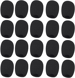 Michear 20pcs Mini Headset Microphone Windscreen, 4 Sizes Lavalier Lapel Microphone Foam Cover, Mini Size Mic Sponge Covers,Handheld Mic Foam Windshield,Black (45X25X11MM)