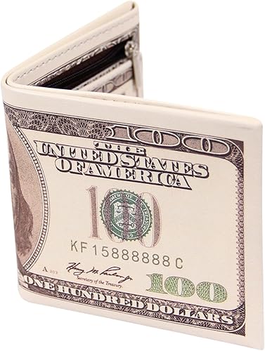 Billetera de piel con diseño de billete de dólar con bolsillos plegables portatarjeta de crédito portafotos de LUI SUI 100 Dollar L388