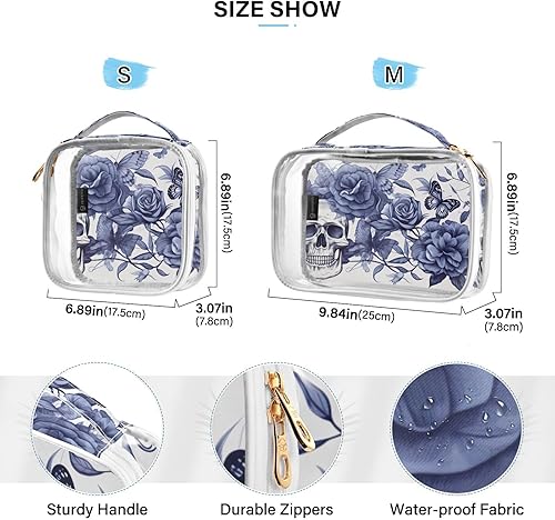 Miniatura 4 de Skull Flowers Butterflies Clear Toiletry Bag for Traveling,2 Pack Makeup Cosmetic Bag with Zipper,Travel Bag for Toiletries,Travel Essentials