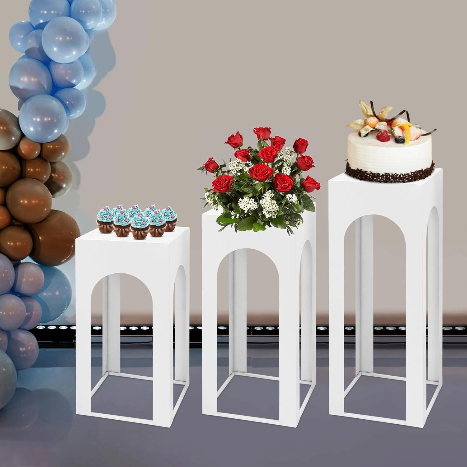 3PCS Square Pedestal Stands, Large Cake Pedestal Stand,Flower Display Rack, Dessert Table Cube Display Pillars, Cylinder Stand Covers for Birthdays, Parties, Weddings