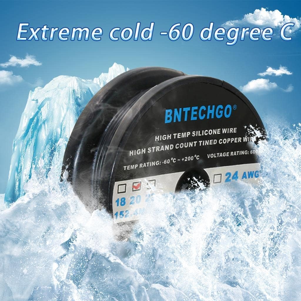 BNTECHGO 20 Gauge Silicone Wire Spool 500 ft Black Flexible 20 AWG Stranded Tinned Copper Wire