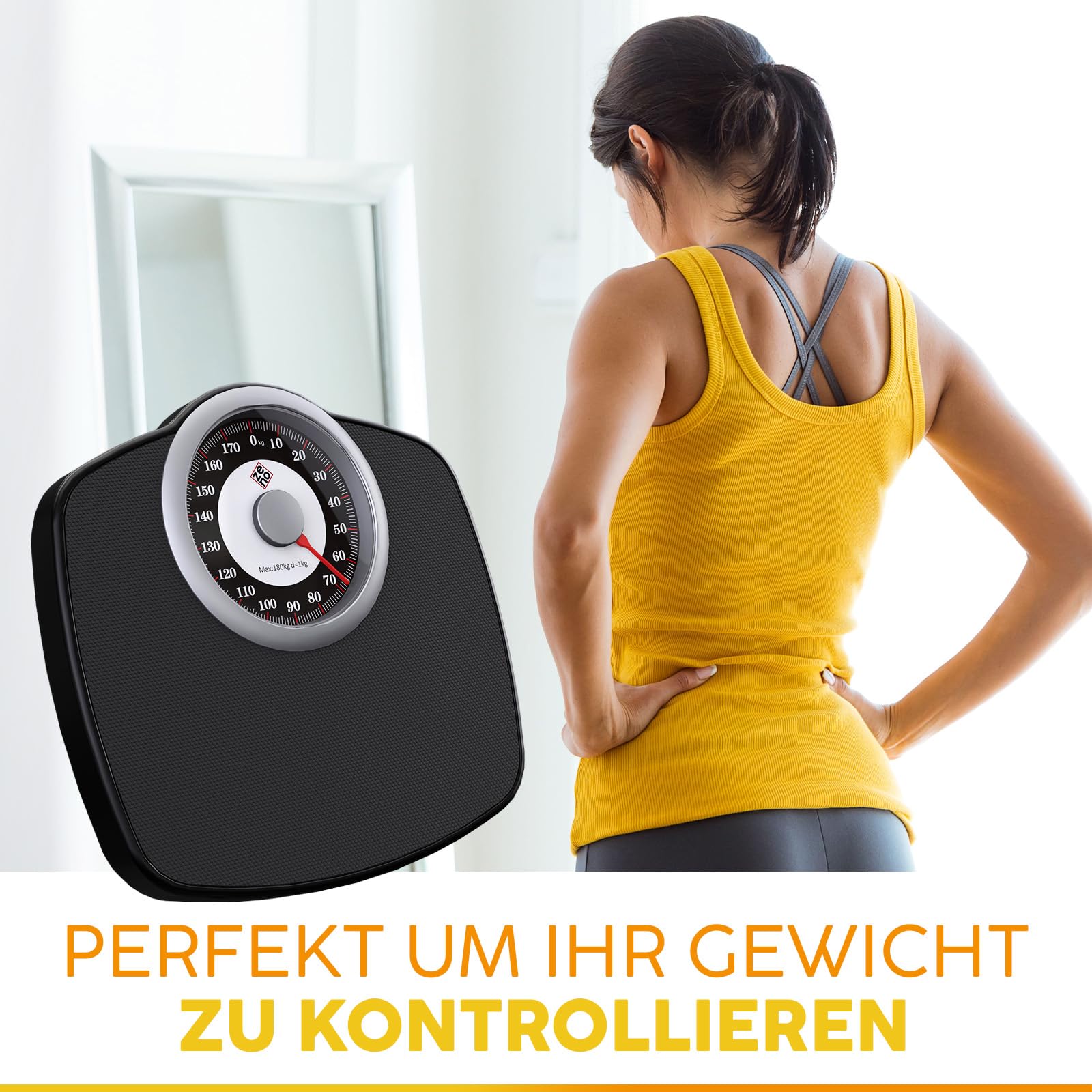 Zeno A25 Personenwaage – bis zu 180 kg – 5,3 Zoll Zifferblatt auf 31 x 30 cm großer Plattform – Rutschfeste Gummioberfläche – Hochpräzise analoge Personenwaage – Langlebig mit 20 Jahren Garantie