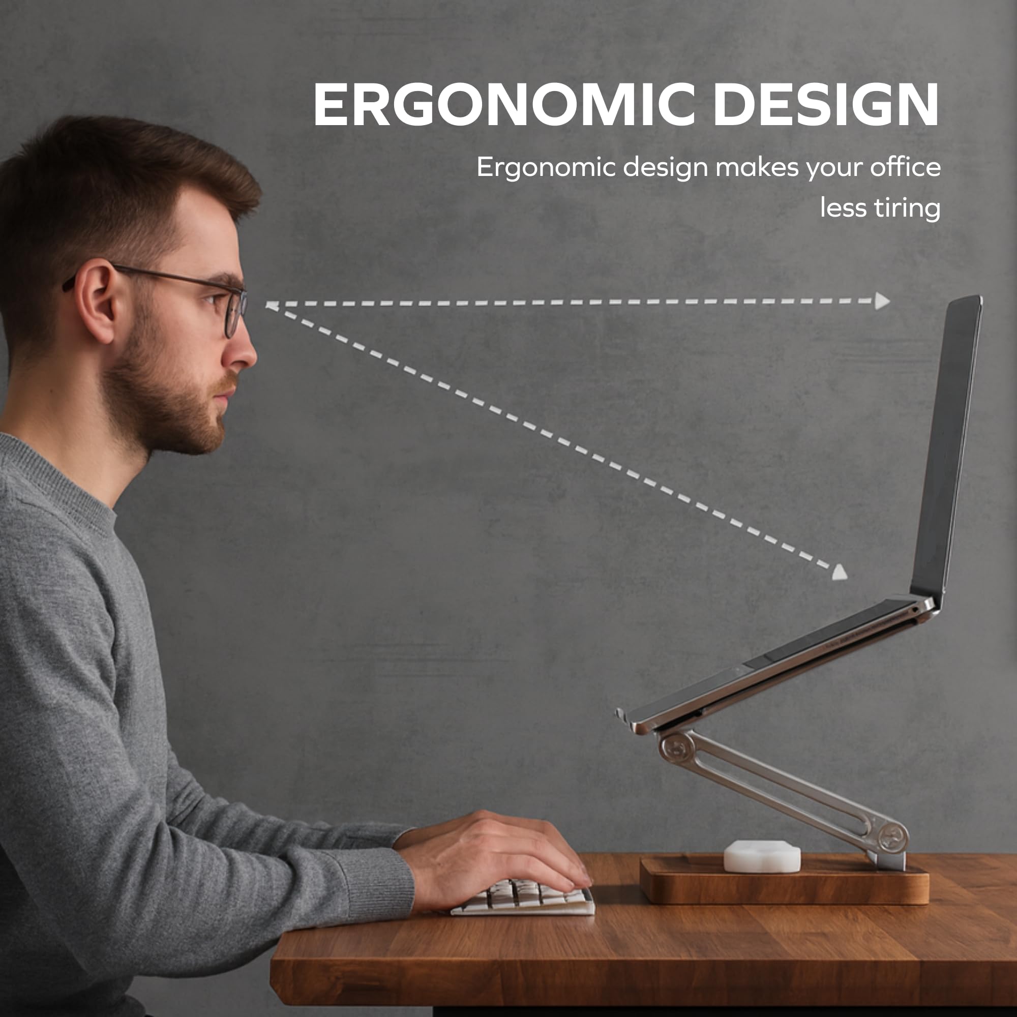 muso wood Supporto per laptop da scrivania, supporto per laptop con base in noce, supporto regolabile per laptop, supporto ergonomico in legno ventilato per notebook da 10 a 17,3 pollici