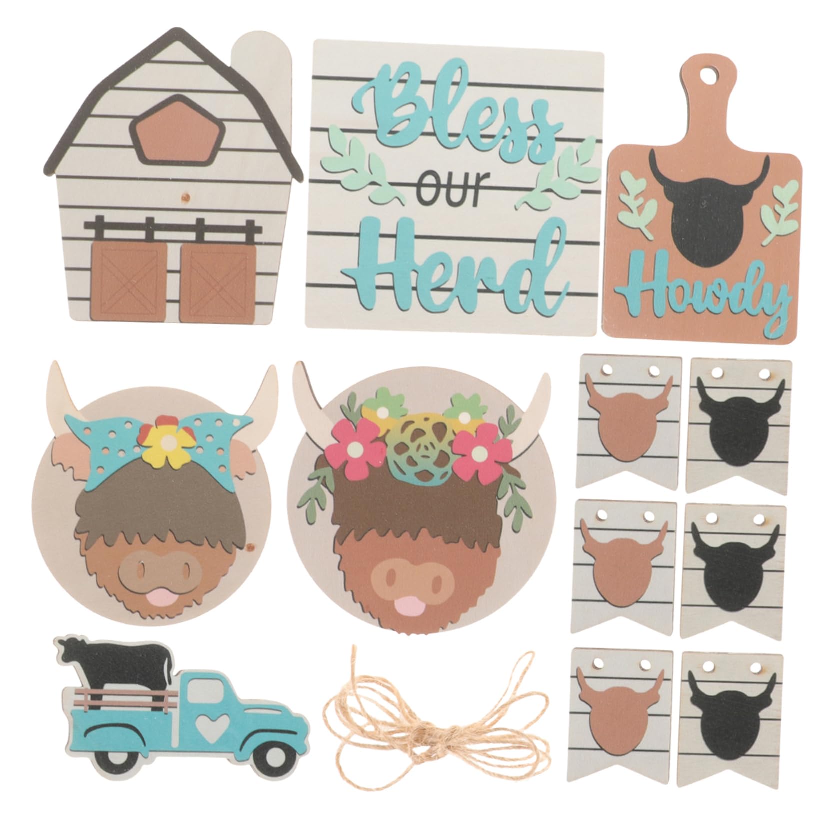 Lurrose 3sets Decorazioni per Vassoi Strati Legno Tema Mucca per Feste Ornamenti per La Casa Stile Country Decorazioni per Compleanni e Celebrazioni Estive
