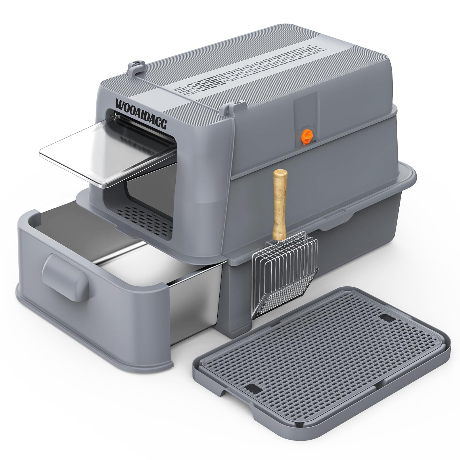 Enclosed Stainless Steel Cat Litter Box with Odor Control, Modular Design with Drawer and Flip Door, Easy to Clean and Wash,Non-Stick Interior,Extra Large Size Fits All Cats(Dark Grey)