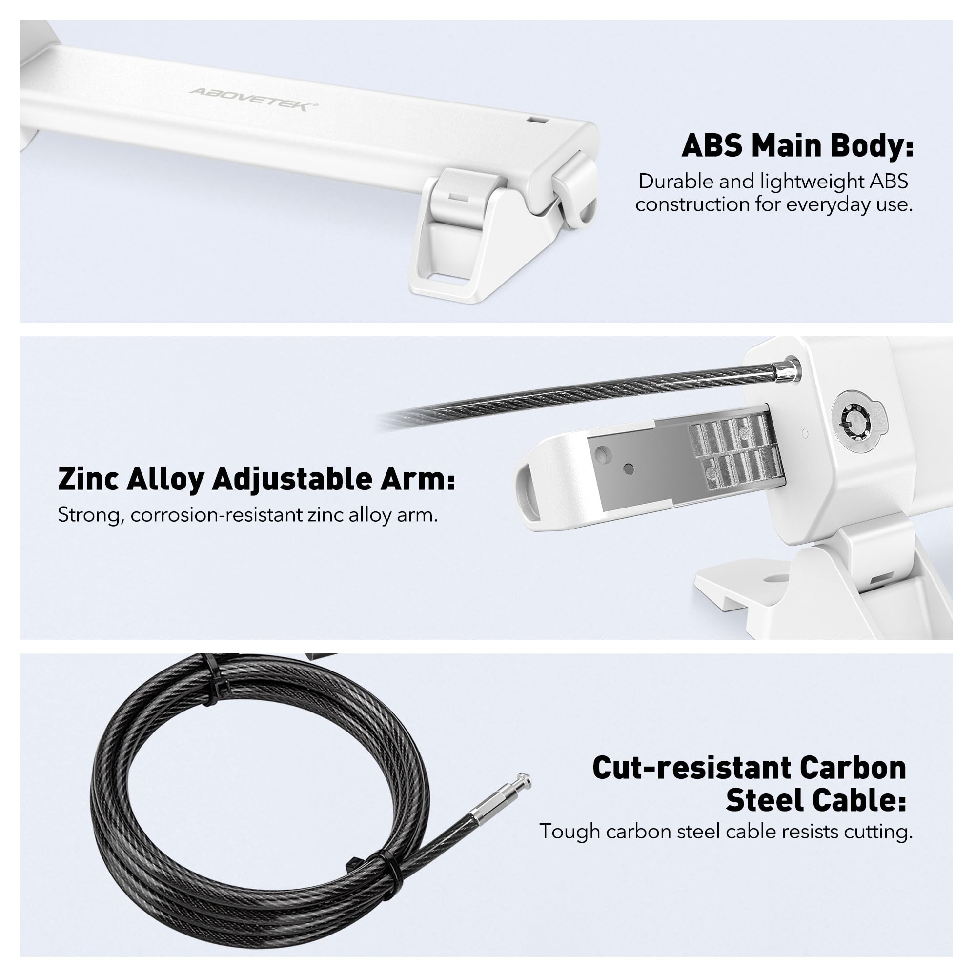 AboveTEK Station de verrouillage universelle 3 en 1 pour ordinateur portable avec câble de verrouillage à clé (TL-16W)
