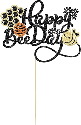 Miniatura 3 de Gyufise 1 decoración para pastel con flor de panal de abeja con purpurina de abejorros para pastel de cumpleaños para temática de abejas, baby