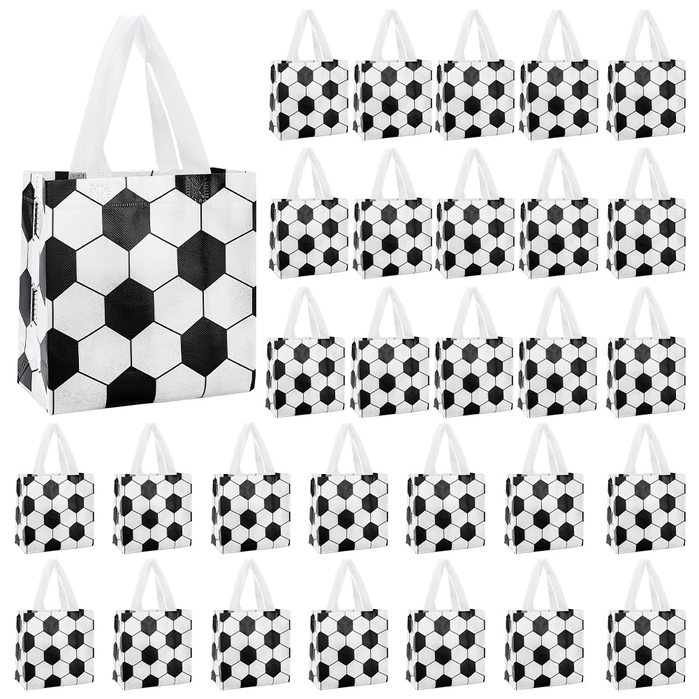 PH PandaHall 30pcs Football Party Favor Bags 7.8"x3.5"x8" Football Team Snack Bags Non-woven Football Present Goodie Bag Treat Bag with Handles for Candy Snack Party Favors Sports Events Birthday Gift