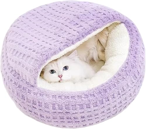 Cama cerrada para gatos para interiores, esponjosa, acogedora, cálida, cubierta de cueva de gato, relajante, lavable, cama para gatitos, S