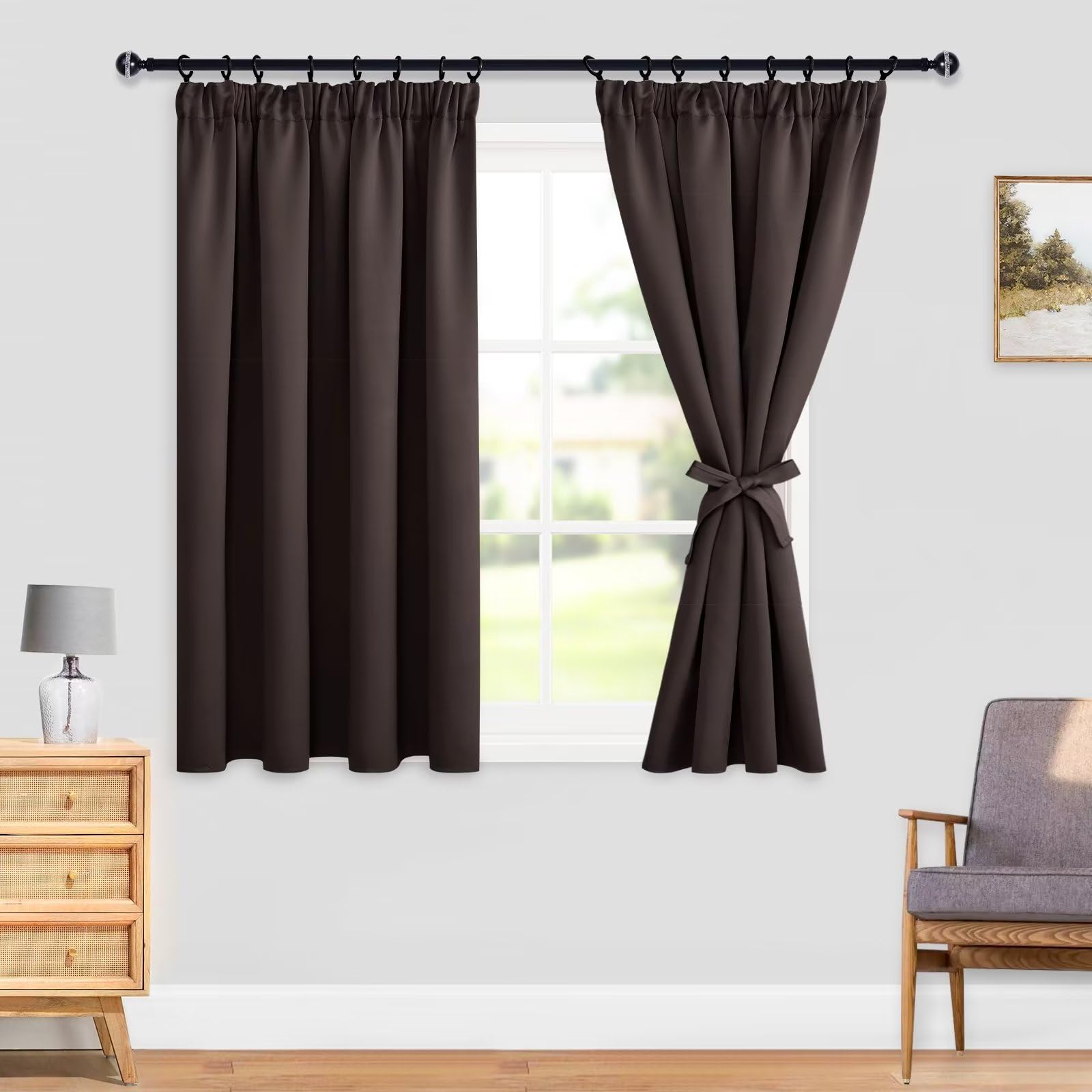 DWCN Blackout Curtains for Bedroom Thermal Insulated Curtain with Tiebacks Pencil Pleat Curtains for Living Room 46 x 54 inch Length - Image 2