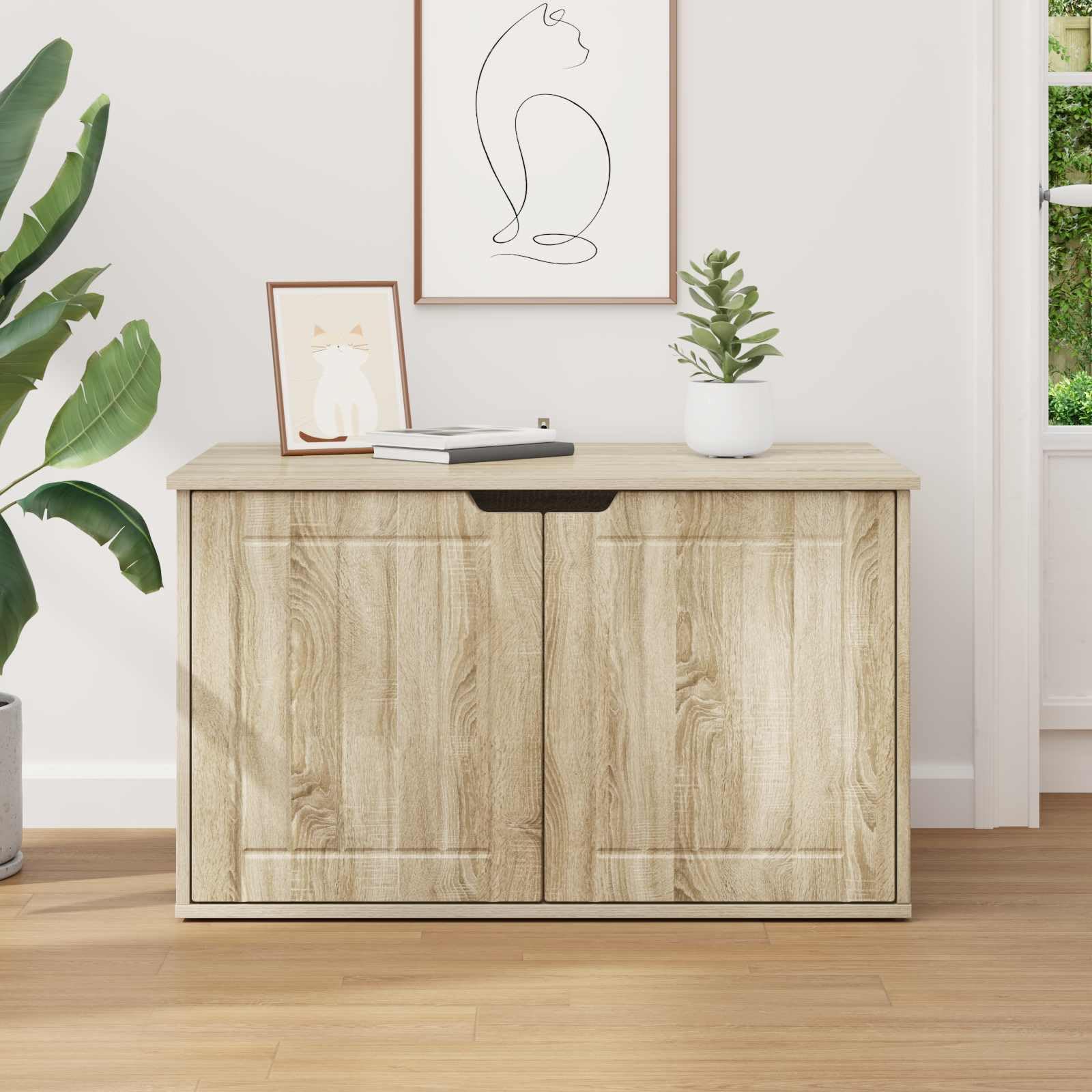 Casa de gato moderna de madera en forma rectangular delgada para sala de estar y esquinas, incluye accesorios de montaje para fácil montaje, estructura robusta