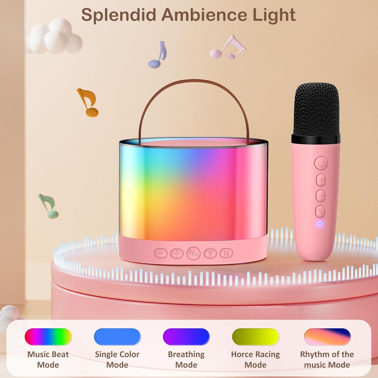 JYX Mini Karaoke Machine for Kids Adults, Portable Bluetooth Speaker with 1 Microphones, Support TF/AUX Input/4 Funny Magic Voice (Pink-1 Mic) - Image 5