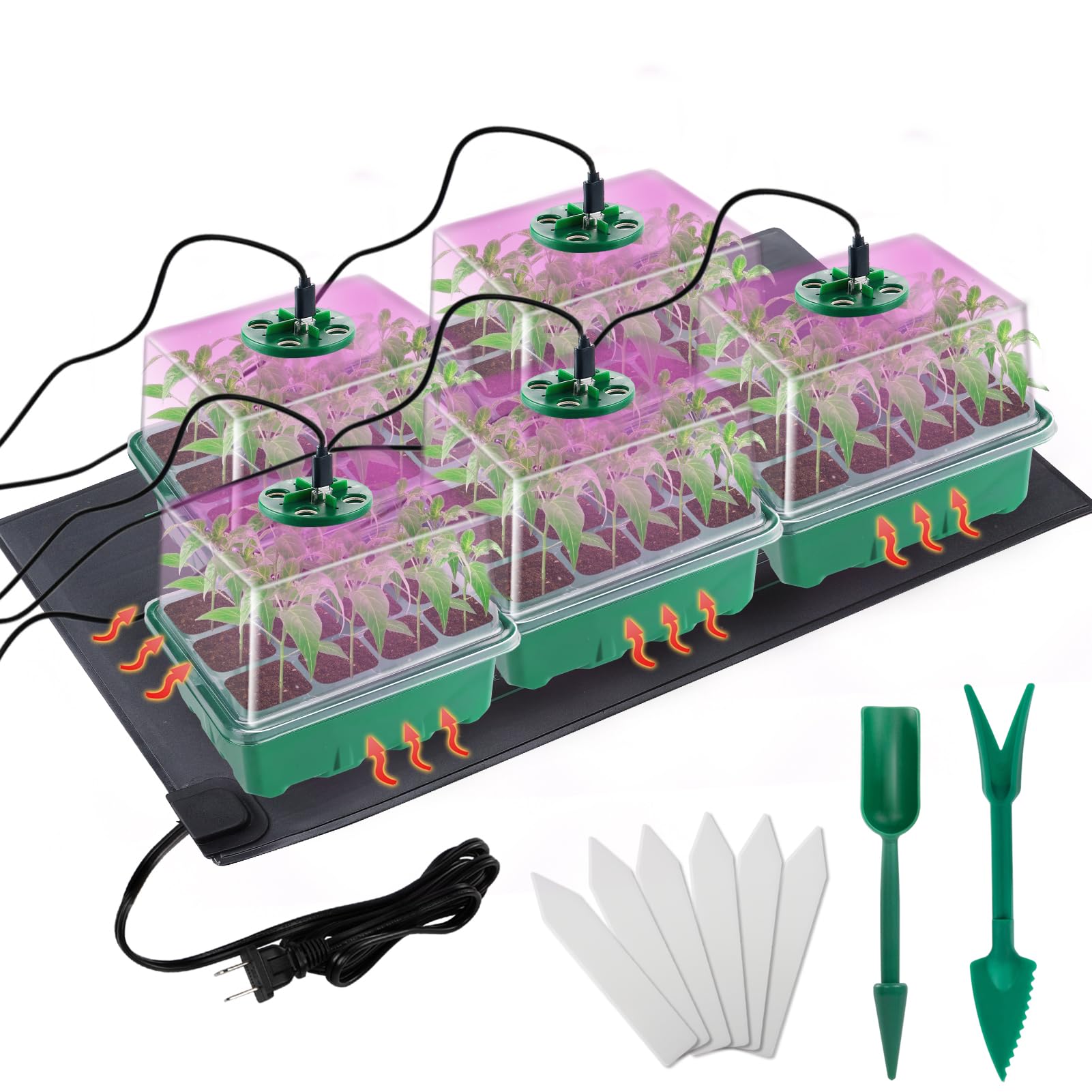 Seed Starter Tray with Grow Light - 60 Cells Thicken Seed Germination Kit with Humidity Dome & Heat Mat, Covers Height 3.5" for Plant Seeds Rapid Growing