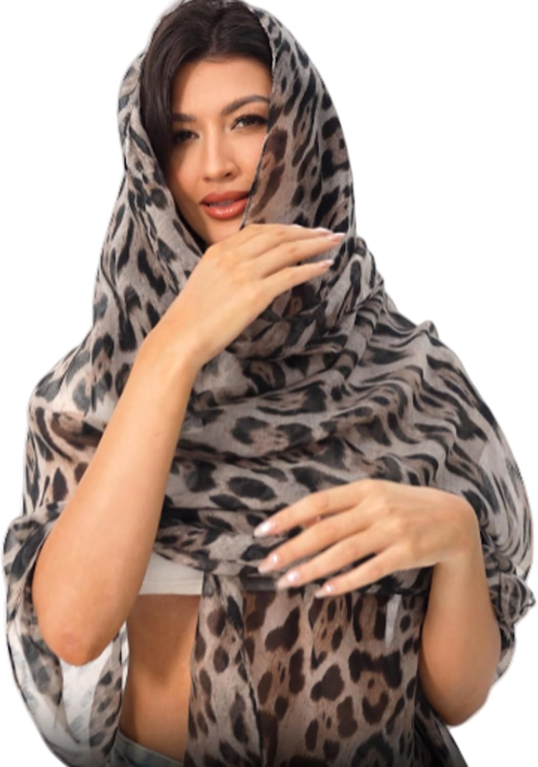 Leopard Print Shawls and Wraps for Womens Cheetah Hijab Scarf Voile Sheer Beach Scarves Sunscreen Head Shawl
