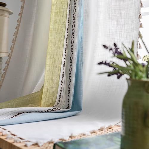 Miniatura 108 de Deeprove Cenefa Bohemia Blanca con Borlas para Decoración de Cocina y Cafetería, Cortinas Cortas de Algodón y Lino Crema Estilo Bohemio Rústico,